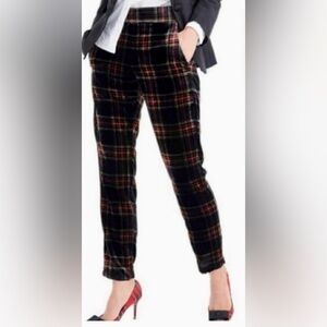J. Crew Velvet Peyton Pants Black-Watch Stewart Plaid Pull-On Luxury Size 14